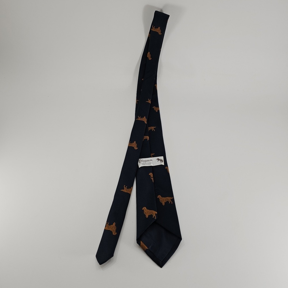 Chippmunk Creations Dog Motif Tie‎ Navy Golden Retriever Made USA Hunting - Picture 4 of 6